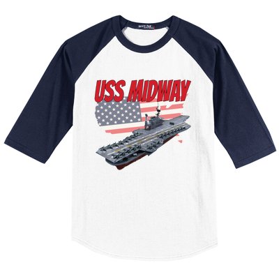 Aircraft Carrier Uss Midway Usa Flag Veteran Grandpa Dad Son Gift Baseball Sleeve Shirt