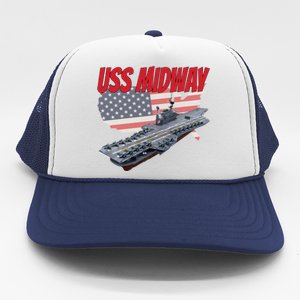 Aircraft Carrier Uss Midway Usa Flag Veteran Grandpa Dad Son Gift Trucker Hat