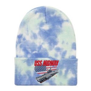 Aircraft Carrier Uss Midway Usa Flag Veteran Grandpa Dad Son Gift Tie Dye 12in Knit Beanie