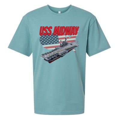 Aircraft Carrier Uss Midway Usa Flag Veteran Grandpa Dad Son Gift Sueded Cloud Jersey T-Shirt