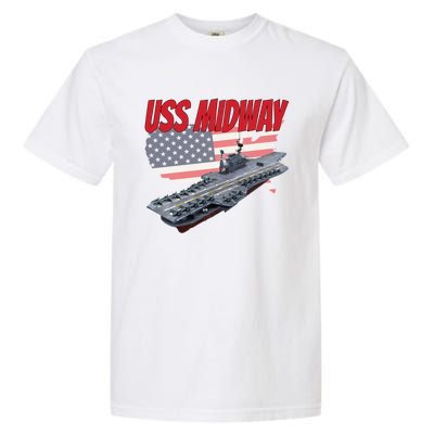 Aircraft Carrier Uss Midway Usa Flag Veteran Grandpa Dad Son Gift Garment-Dyed Heavyweight T-Shirt