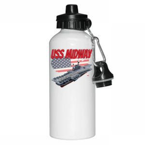 Aircraft Carrier Uss Midway Usa Flag Veteran Grandpa Dad Son Gift Aluminum Water Bottle