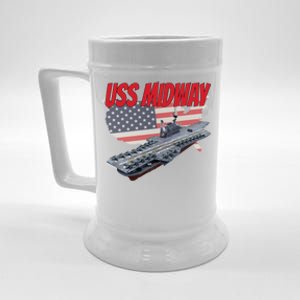 Aircraft Carrier Uss Midway Usa Flag Veteran Grandpa Dad Son Gift Beer Stein