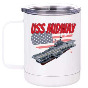 Aircraft Carrier Uss Midway Usa Flag Veteran Grandpa Dad Son Gift 12 oz Stainless Steel Tumbler Cup