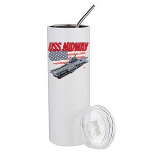 Aircraft Carrier Uss Midway Usa Flag Veteran Grandpa Dad Son Gift Stainless Steel Tumbler