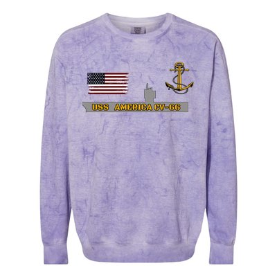 Aircraft Carrier Uss America Cvgift66 Warship Veteran Grandpa Cool Gift Colorblast Crewneck Sweatshirt