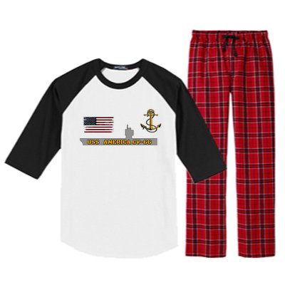 Aircraft Carrier Uss America Cvgift66 Warship Veteran Grandpa Cool Gift Raglan Sleeve Pajama Set