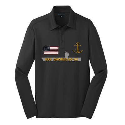 Aircraft Carrier Uss America Cvgift66 Warship Veteran Grandpa Cool Gift Silk Touch Performance Long Sleeve Polo