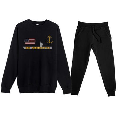 Aircraft Carrier Uss America Cvgift66 Warship Veteran Grandpa Cool Gift Premium Crewneck Sweatsuit Set