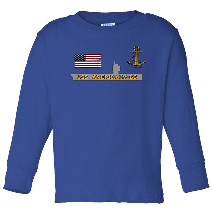 Aircraft Carrier Uss America Cvgift66 Warship Veteran Grandpa Cool Gift Toddler Long Sleeve Shirt