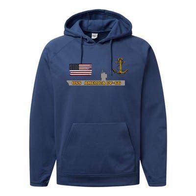 Aircraft Carrier Uss America Cvgift66 Warship Veteran Grandpa Cool Gift Performance Fleece Hoodie