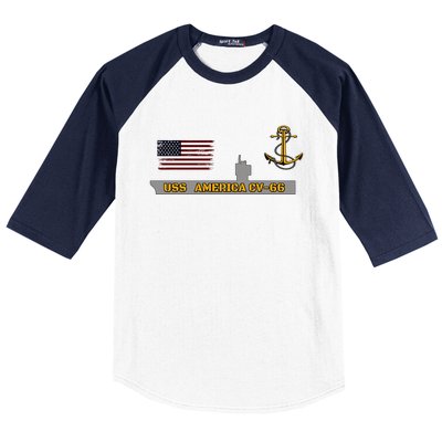 Aircraft Carrier Uss America Cvgift66 Warship Veteran Grandpa Cool Gift Baseball Sleeve Shirt