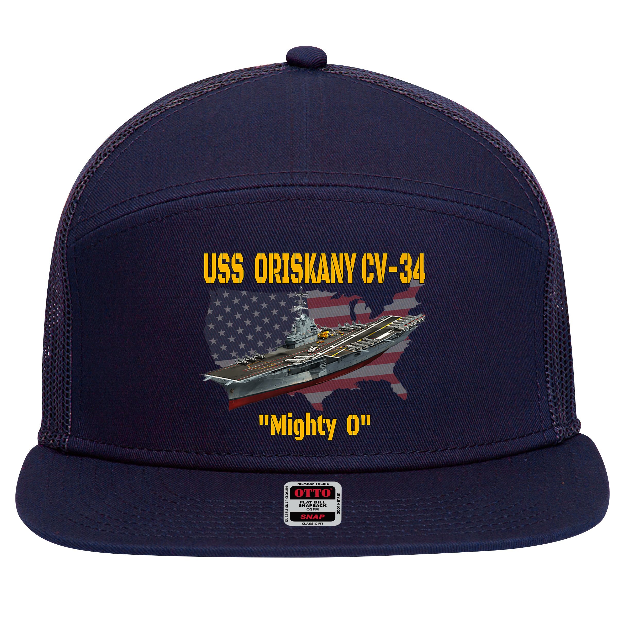 Aircraft Carrier USS Oriskany CV-34 Veteran Day Father Day Premium 7 Panel Mesh Trucker Snapback Hat