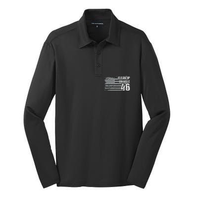 Antibiden Clean Up On Aisle 46 Impeach Biden Silk Touch Performance Long Sleeve Polo