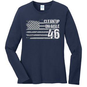 Antibiden Clean Up On Aisle 46 Impeach Biden Ladies Long Sleeve Shirt