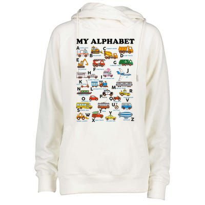 Alphabet Construction Vehicles ABC Learning Teaching Womens Funnel Neck Pullover Hood