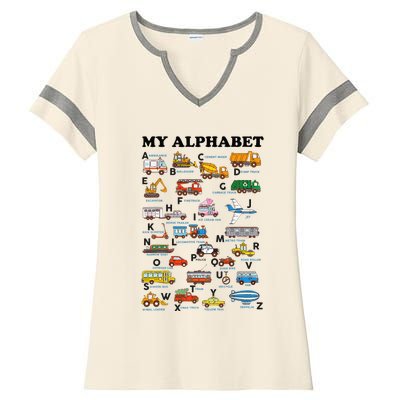 Alphabet Construction Vehicles ABC Learning Teaching Ladies Halftime Notch Neck Tee