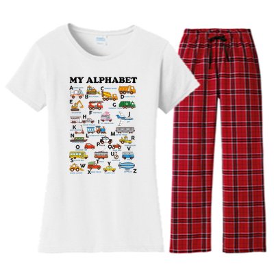 Alphabet Construction Vehicles ABC Learning Teaching Women's Flannel Pajama Set