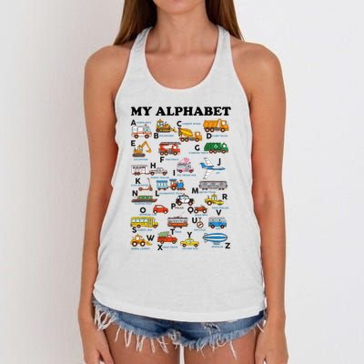 Alphabet Construction Vehicles ABC Learning Teaching Women's Knotted Racerback Tank