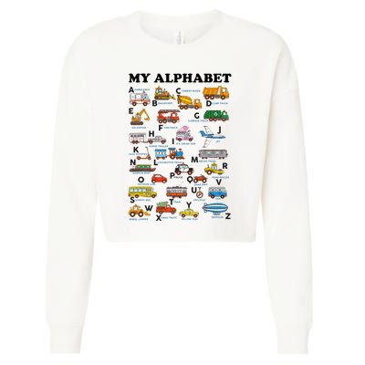 Alphabet Construction Vehicles ABC Learning Teaching Cropped Pullover Crew