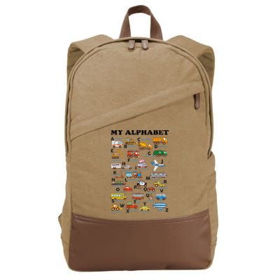 Alphabet Construction Vehicles Abc Learning Teaching Cotton Canvas Backpack