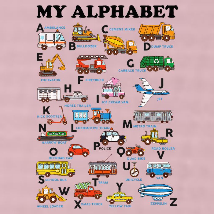 Alphabet Construction Vehicles Abc Learning Teaching 25L Jumbo Tote