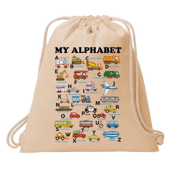 Alphabet Construction Vehicles Abc Learning Teaching Drawstring Bag