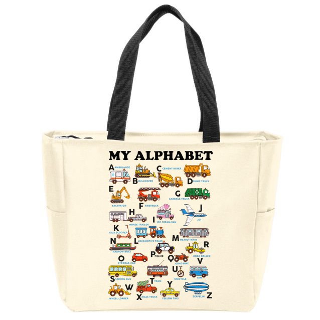 Alphabet Construction Vehicles Abc Learning Teaching Zip Tote Bag