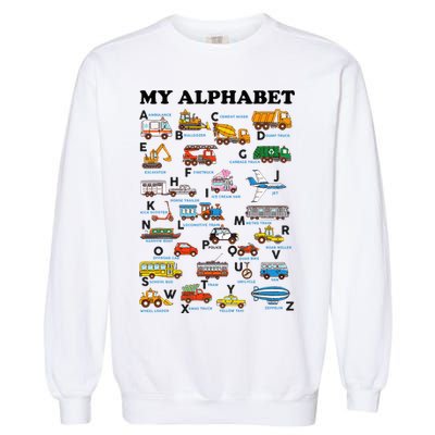 Alphabet Construction Vehicles Abc Learning Teaching Garment-Dyed Sweatshirt