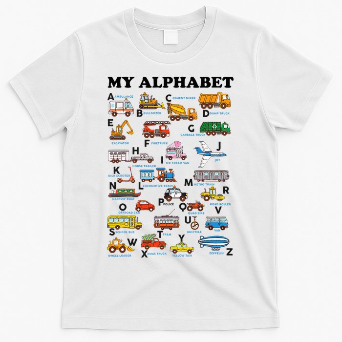 Alphabet Construction Vehicles Abc Learning Teaching T-Shirt