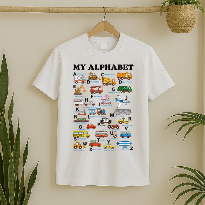 Alphabet Construction Vehicles Abc Learning Teaching T-Shirt
