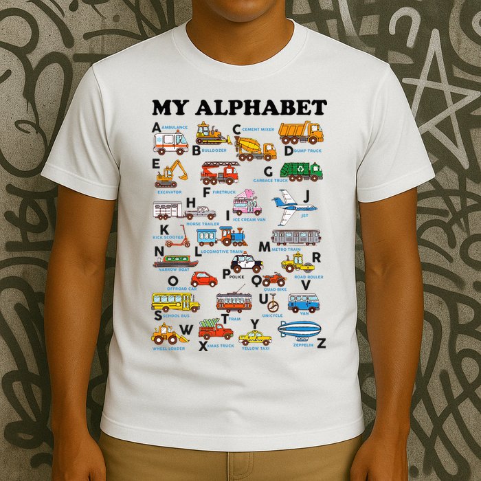 Alphabet Construction Vehicles Abc Learning Teaching T-Shirt