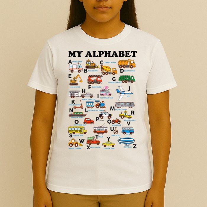 Alphabet Construction Vehicles Abc Learning Teaching T-Shirt