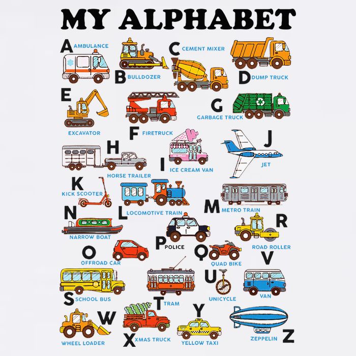 Alphabet Construction Vehicles Abc Learning Teaching T-Shirt