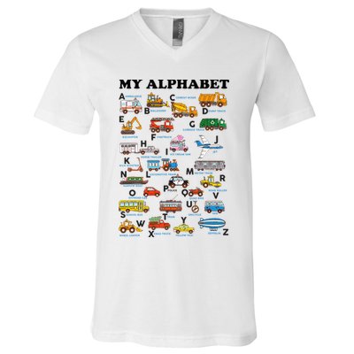 Alphabet Construction Vehicles Abc Learning Teaching V-Neck T-Shirt