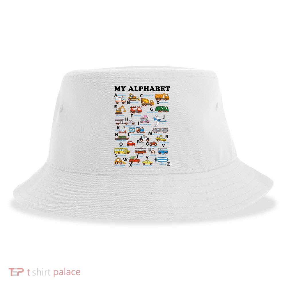 Alphabet Construction Vehicles Abc Learning Teaching Sustainable Bucket Hat