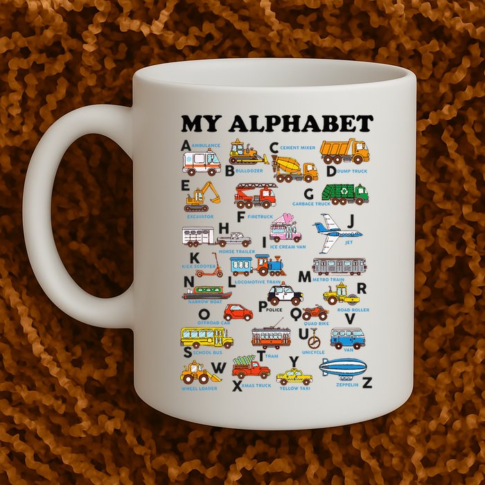Alphabet Construction Vehicles Abc Learning Teaching Mug
