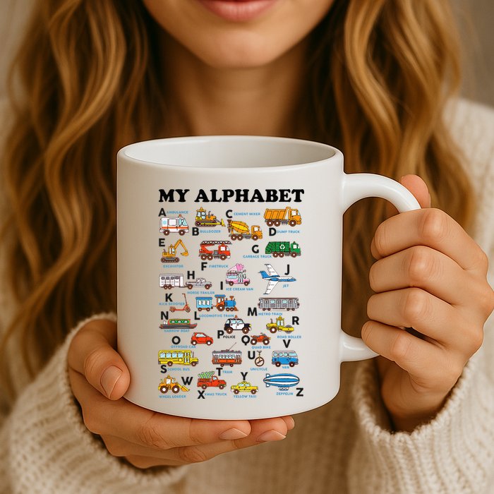 Alphabet Construction Vehicles Abc Learning Teaching Mug
