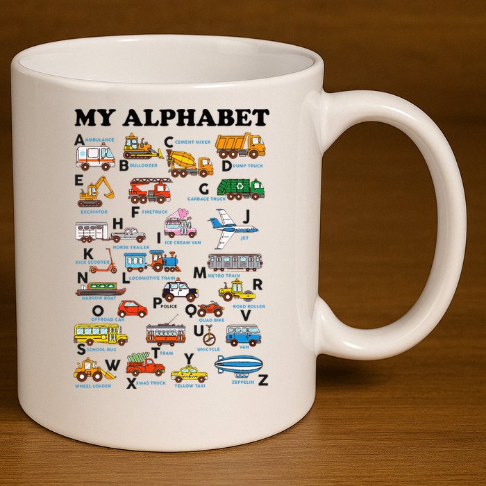 Alphabet Construction Vehicles Abc Learning Teaching 11oz C Handle Ceramic Mug
