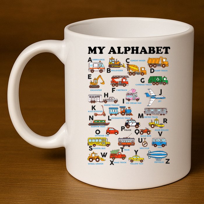 Alphabet Construction Vehicles Abc Learning Teaching 11oz C Handle Ceramic Mug