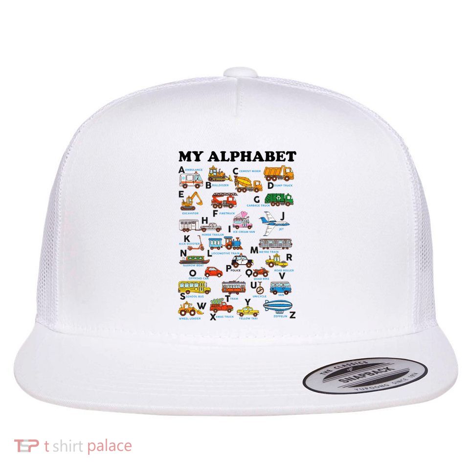 Alphabet Construction Vehicles Abc Learning Teaching Flatbill Hat