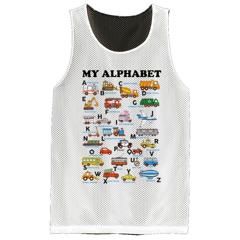 Alphabet Construction Vehicles Abc Learning Teaching Mesh Reversible Basketball Jersey Tank