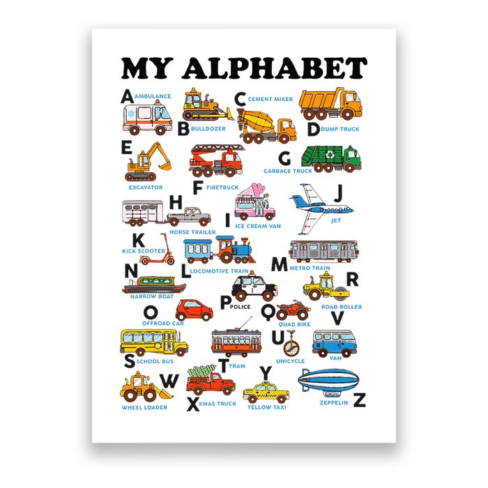 Alphabet Construction Vehicles Abc Learning Teaching Poster