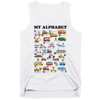 Alphabet Construction Vehicles Abc Learning Teaching Tank Top