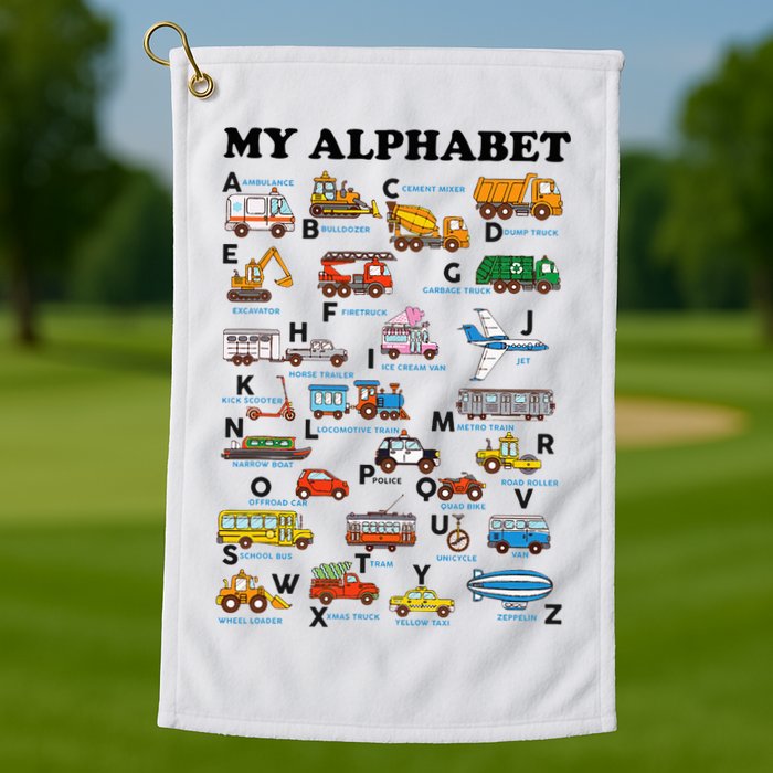 Alphabet Construction Vehicles Abc Learning Teaching Golf Towel
