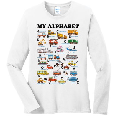 Alphabet Construction Vehicles Abc Learning Teaching Ladies Long Sleeve Shirt