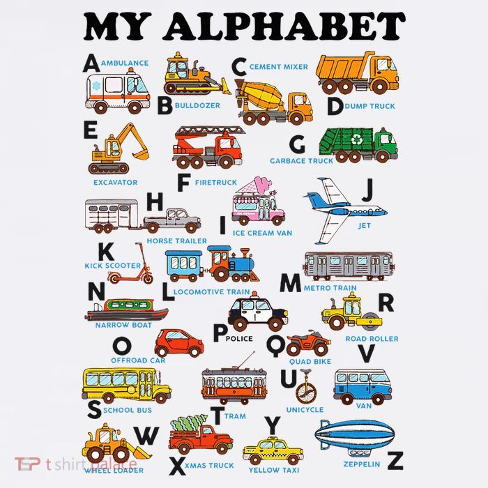 Alphabet Construction Vehicles Abc Learning Teaching Womens T-Shirt