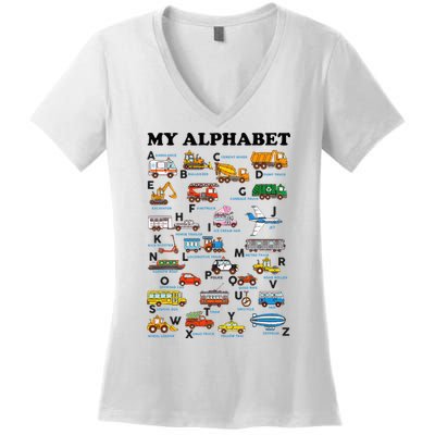 Alphabet Construction Vehicles Abc Learning Teaching Women's V-Neck T-Shirt