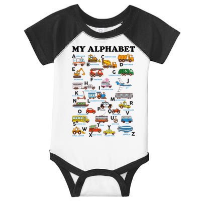 Alphabet Construction Vehicles Abc Learning Teaching Infant Baby Jersey Bodysuit