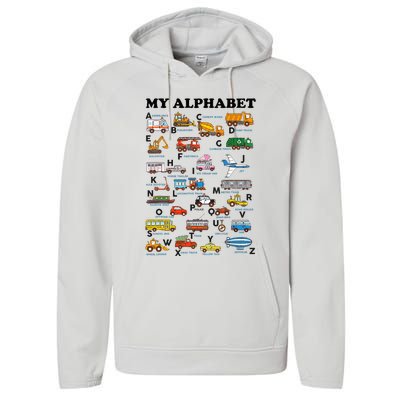 Alphabet Construction Vehicles Abc Learning Teaching Performance Fleece Hoodie